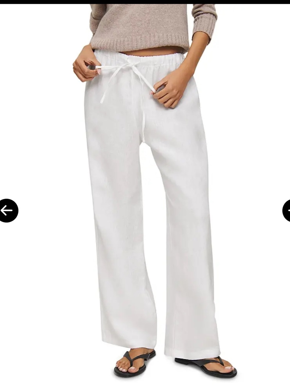 Reformation Olina Linen White Drawstring Wide-Leg Pants size medium